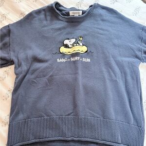 Peanuts Crewneck Sweater in Light Blue with Snoopy and Woodstock